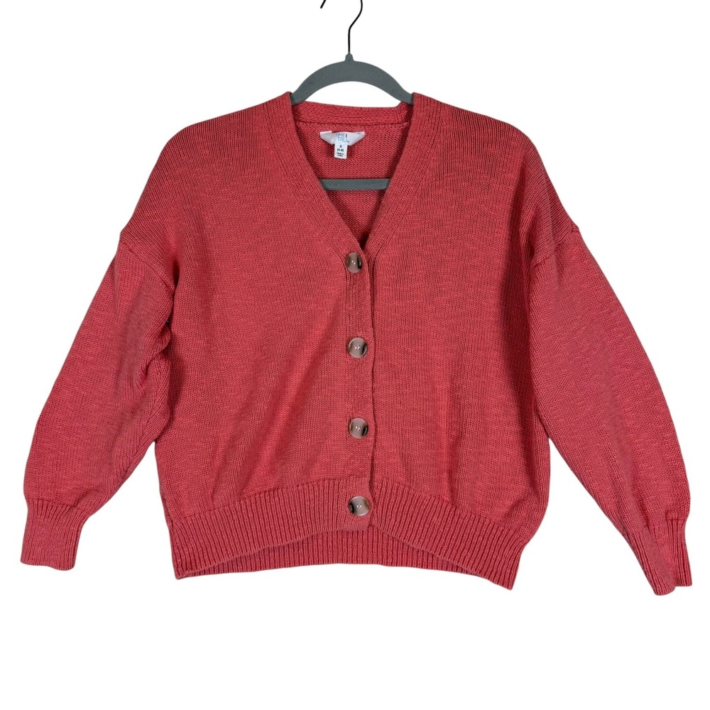 Time And Tru Sweater Womens Small Pink Button Cardigan V Neck Long Sleeve Knit